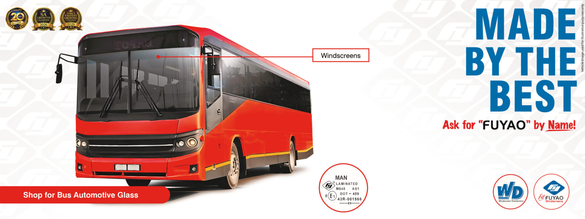 blue volvo truuck with windscreen fuyao quality check logo