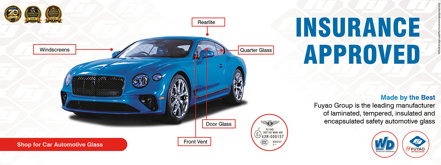 blue bentely car with windscreen fuyao quality check logo