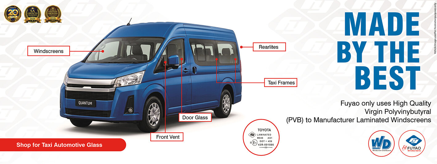 blue quantum taxi with windscreen fuyao quality check logo